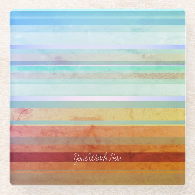 Abstract Landscape Stripes & Your Words Glass Coaster (Front)