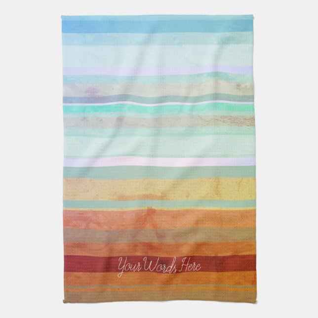 Abstract Landscape Stripes & Your Words Tea Towel (Vertical)