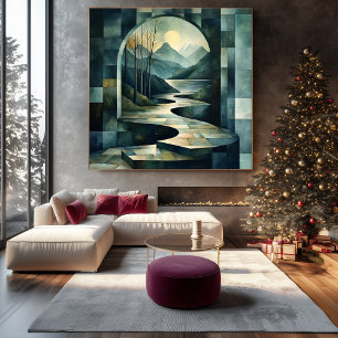 Abstract Landscape with Archway and Serene River Canvas Print