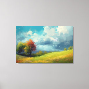 Abstract landscape with hills and trees and cloudy canvas print