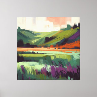 Abstract Landscape with Pink Sky, Purple and Grey Canvas Print