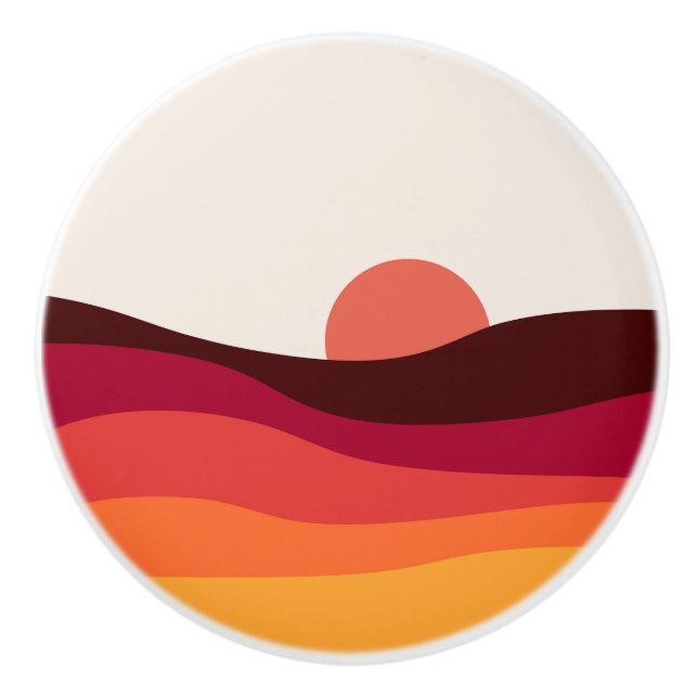 Abstract landscape with sea at sunset ceramic knob (Front)