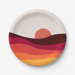 Abstract landscape with sea at sunset paper plate