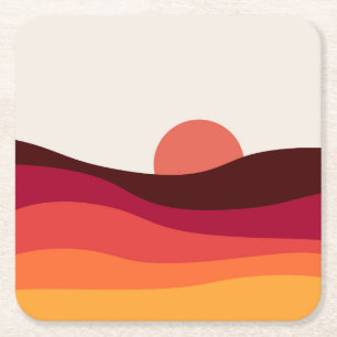 Abstract landscape with sea at sunset square paper coaster