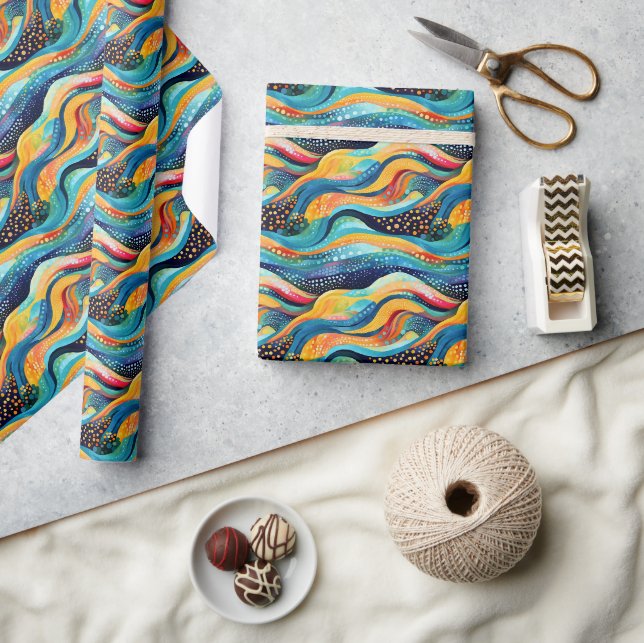 Abstract Landscape with Vibrant Waves and Playful  Wrapping Paper (Crafts)