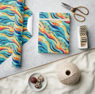 Abstract Landscape with Vibrant Waves and Playful Wrapping Paper