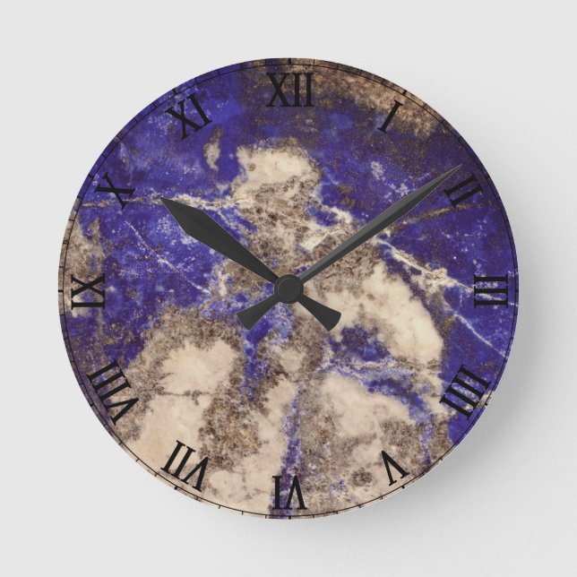 Abstract Lapis Lazuli Blue Granite Round Clock (Front)