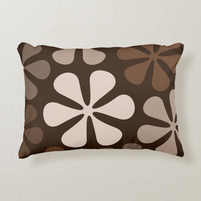 Abstract Large Flowers Browns & Creams Decorative Cushion (Front)