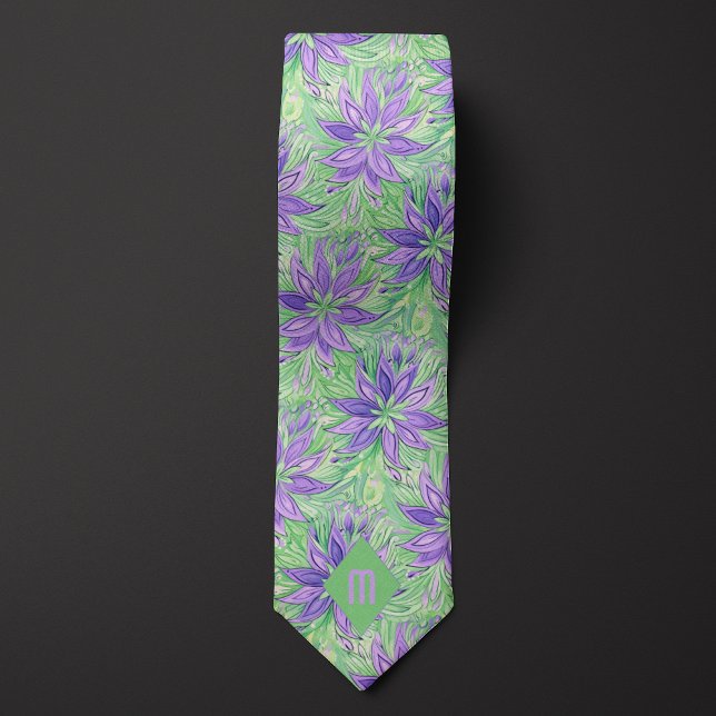 Abstract Lavender and Lime Green Floral Tie (Creator Uploaded)