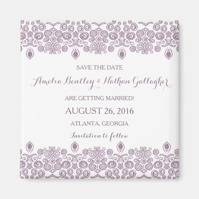 Abstract Lavender Border Save the Date Magnet (Front)