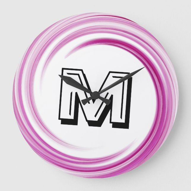 Abstract Lavender Swirl Monogram Large Clock (Front)