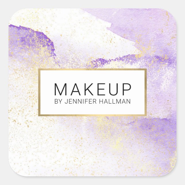 Abstract Lavender Watercolor Faux Gold Dust Square Sticker (Front)