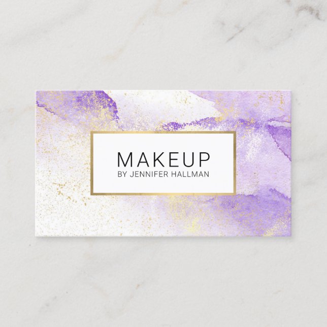 Abstract Lavender Watercolor with Faux Gold Dust Business Card (Front)