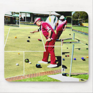 Abstract Lawn Bowlers Playing Lawn Bowls, Mouse Pad