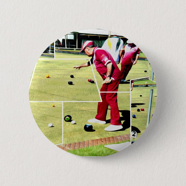 Abstract Lawn Bowls Oil Paint, 6 Cm Round Badge (Front)