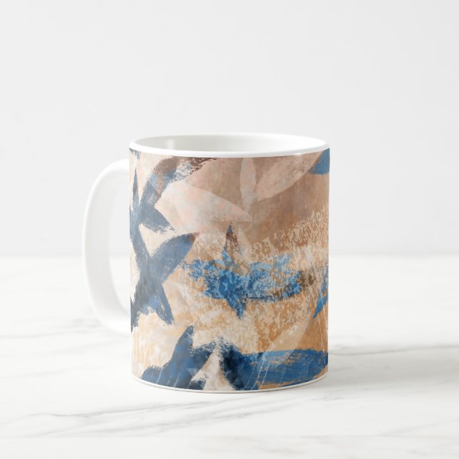 Abstract Layered Leaves - Blue and Neutral Coffee Mug (Front Left)