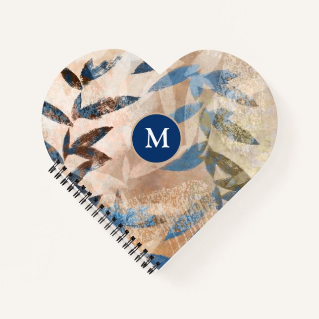 Abstract Layered Leaves - Blue and Neutral Notebook (Front)
