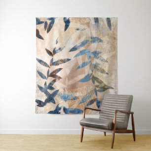 Abstract Layered Leaves - Blue and Neutral Tapestry