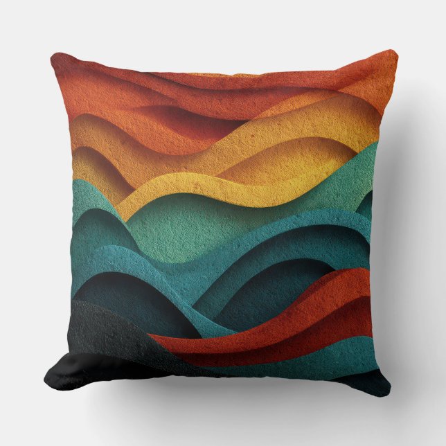 Abstract Layered Wave Landscape Throw Pillow (Front)