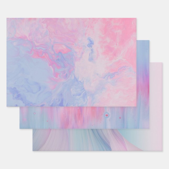 Abstract Layers of Blue and Pink Stylised Artwork Wrapping Paper Sheet (Set)