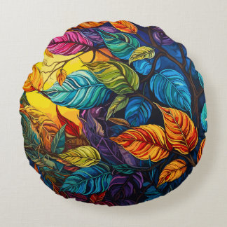 Abstract Leaf Art Round Cushion