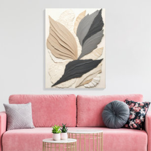 Abstract Leaf Collage Neutral Tones Boho Canvas Print