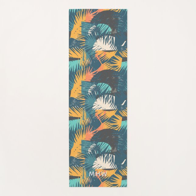 Abstract Leaf Pattern custom monogram yoga mat (Front)