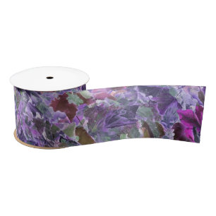 Abstract Leaf Pattern Pink Purple Foliage Satin Ribbon