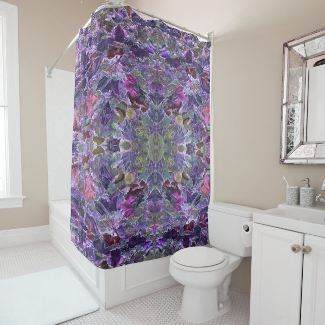 Abstract Leaf Pattern Purple Shower Curtain (In Situ)