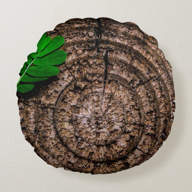 Abstract leaf tree stump green round cushion (Front)