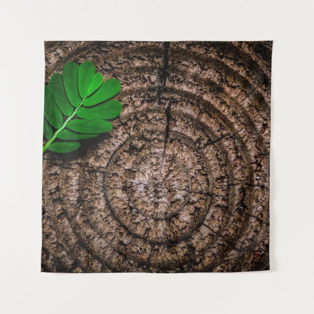 Abstract leaf tree stump green tapestry (Front)