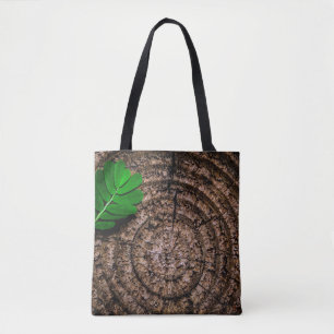 Abstract leaf tree stump green tote bag