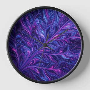 Abstract Leaf Vein Cosmic Purple Liquid Art Clocks