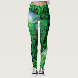 abstract leaves green leggings