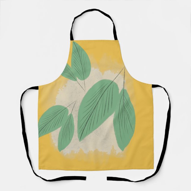 Abstract Leaves Greenery Yellow Illustration Apron (Front)