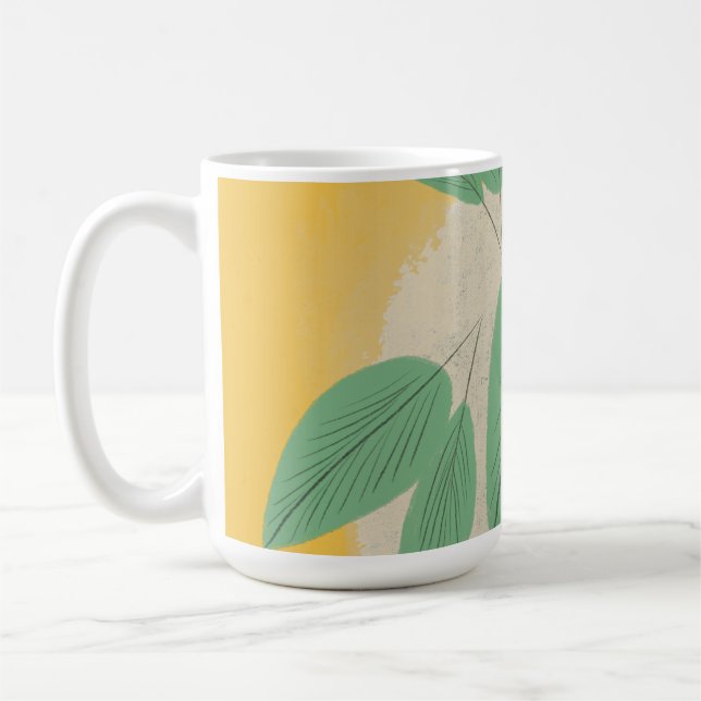 Abstract Leaves Greenery Yellow Illustration Coffee Mug (Left)