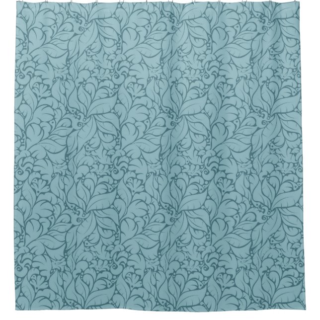 Abstract leaves muted teal pattern shower curtain (Front)