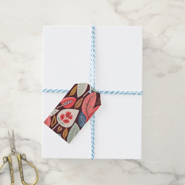 Abstract Leaves Pattern Gift Tags (With Twine)