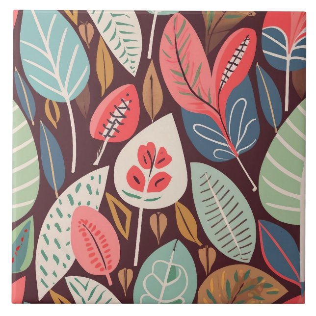 Abstract Leaves Pattern Tile (Front)