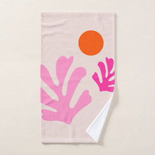 Abstract Leaves Pink Orange Modern Shapes Cut Outs Bath Towel Set