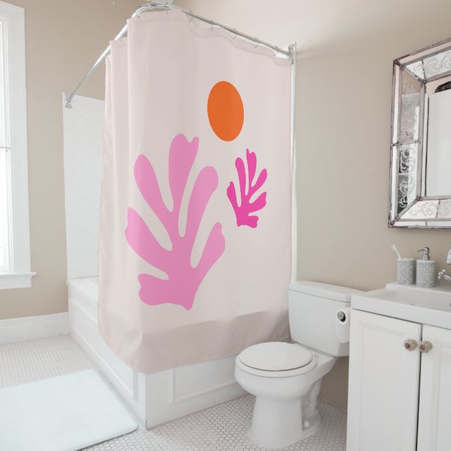 Abstract Leaves Pink Orange Modern Shapes Cut Outs Shower Curtain (In Situ)