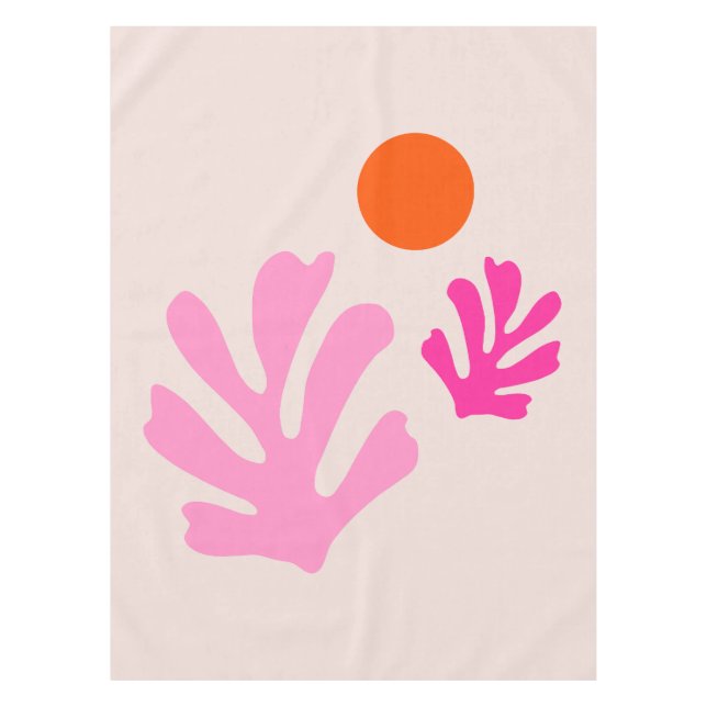 Abstract Leaves Pink Orange Modern Shapes Cut Outs Tablecloth (Front)