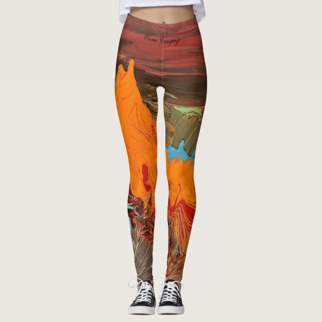 Abstract Leggings "Orange Burst" (Front)