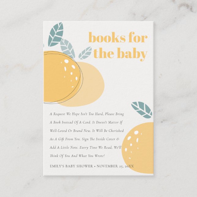 Abstract Lemon Fruity Books For Baby Shower Enclosure Card (Front)