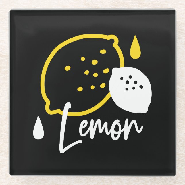 Abstract Lemon Illustration – Fresh Citrus Art Glass Coaster (Front)