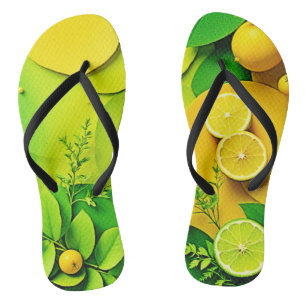 Abstract Lemon Lime Nature Art Jandals