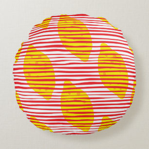 Abstract lemon with leaf seamless pattern. Hand dr Round Cushion