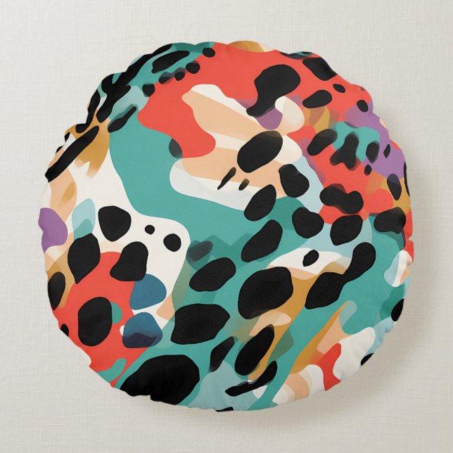 Abstract Leopard Pattern Round Cushion (Front)