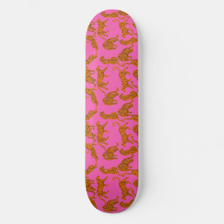 Abstract leopards with red lips skateboard
