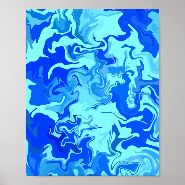 Abstract Light and Dark Blue Fluid Art Poster (Front)